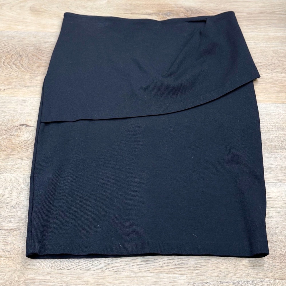 Cabi Asymmetric Overlay Pencil Skirt Women 10 Black Office Chic Day/Evening